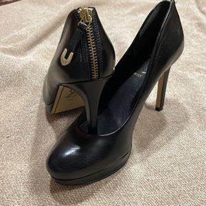 Black leather platform heels
